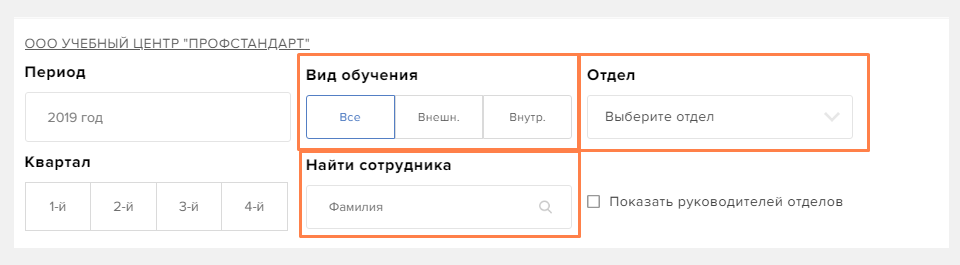 Фильтр графика обучения по кварталу