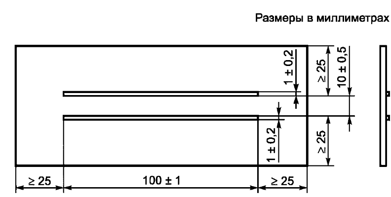 Испытательная пластина для проверки сопротивления электрической изоляции, размеры в миллиметрах