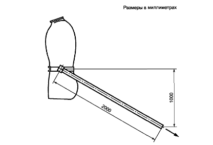 Схема испытания прочности ременного крепления к туловищу или ремня шланга подачи воздуха, размеры в миллиметрах